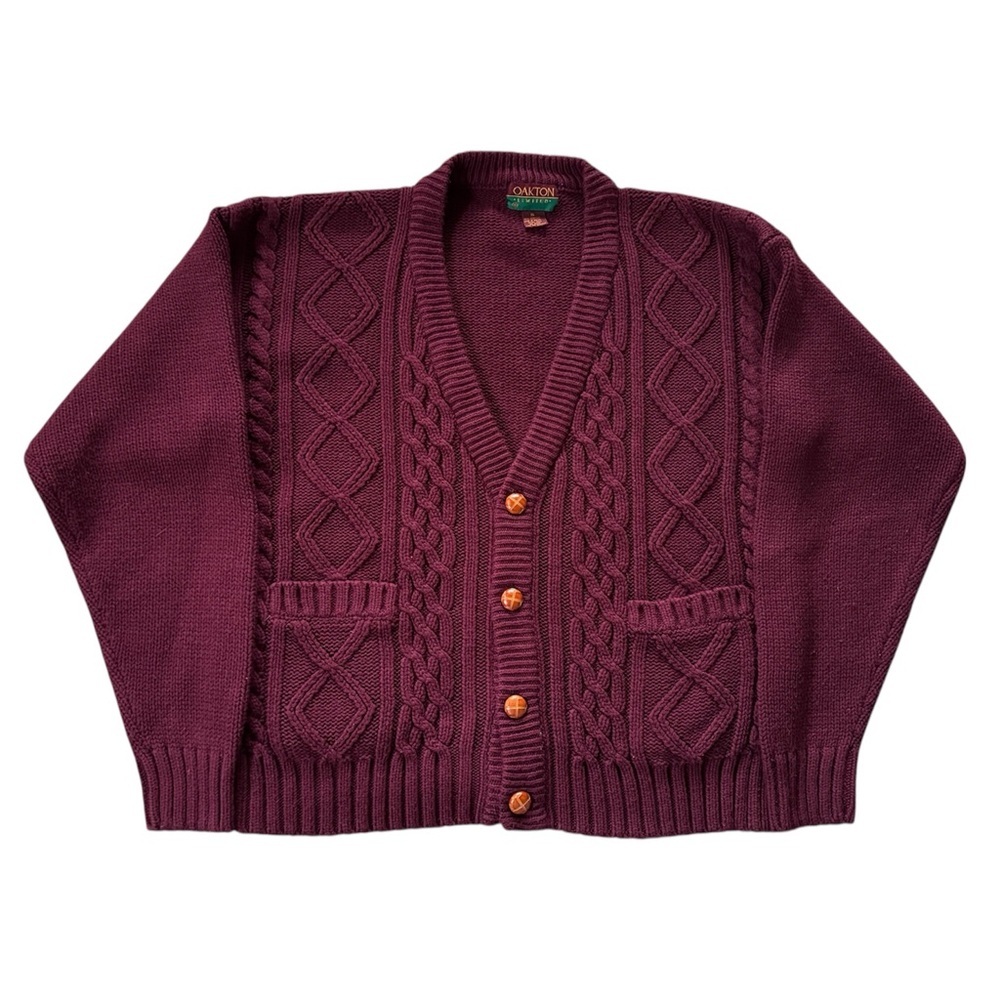 Vintage Oakton Limited Mens Sweater XL Cardigan Cableknit Chunky Fisherman